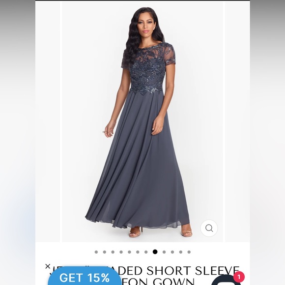 Xcape Evenings “Jerri” beaded short sleeve chiffon gown - Picture 8 of 13